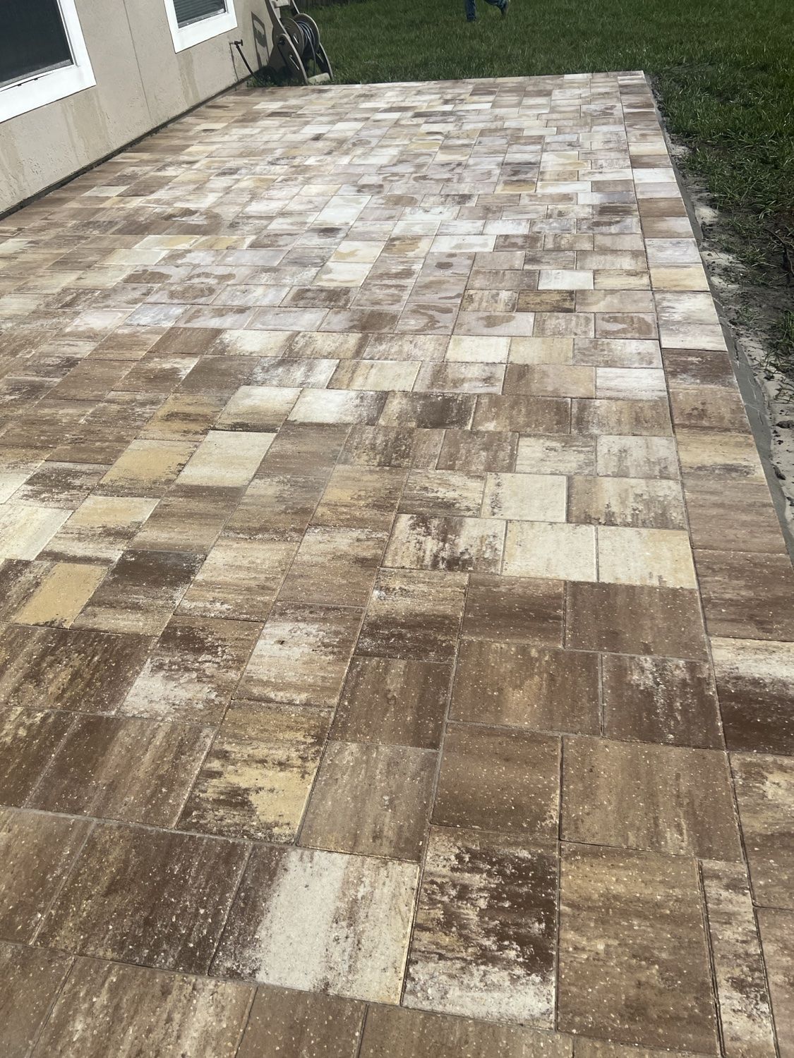Prepared patio base during the paver installation project