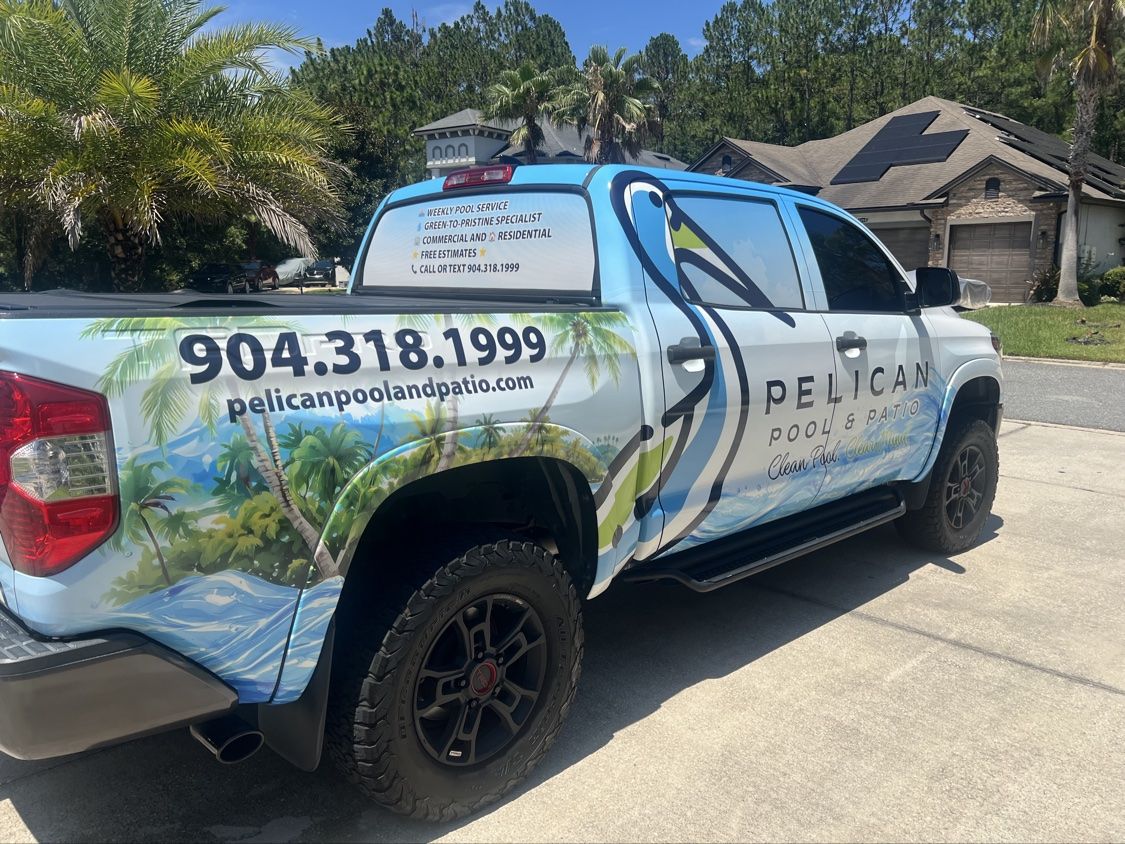 Rear view of the Pelican Pool and Patio pool maintenance truck